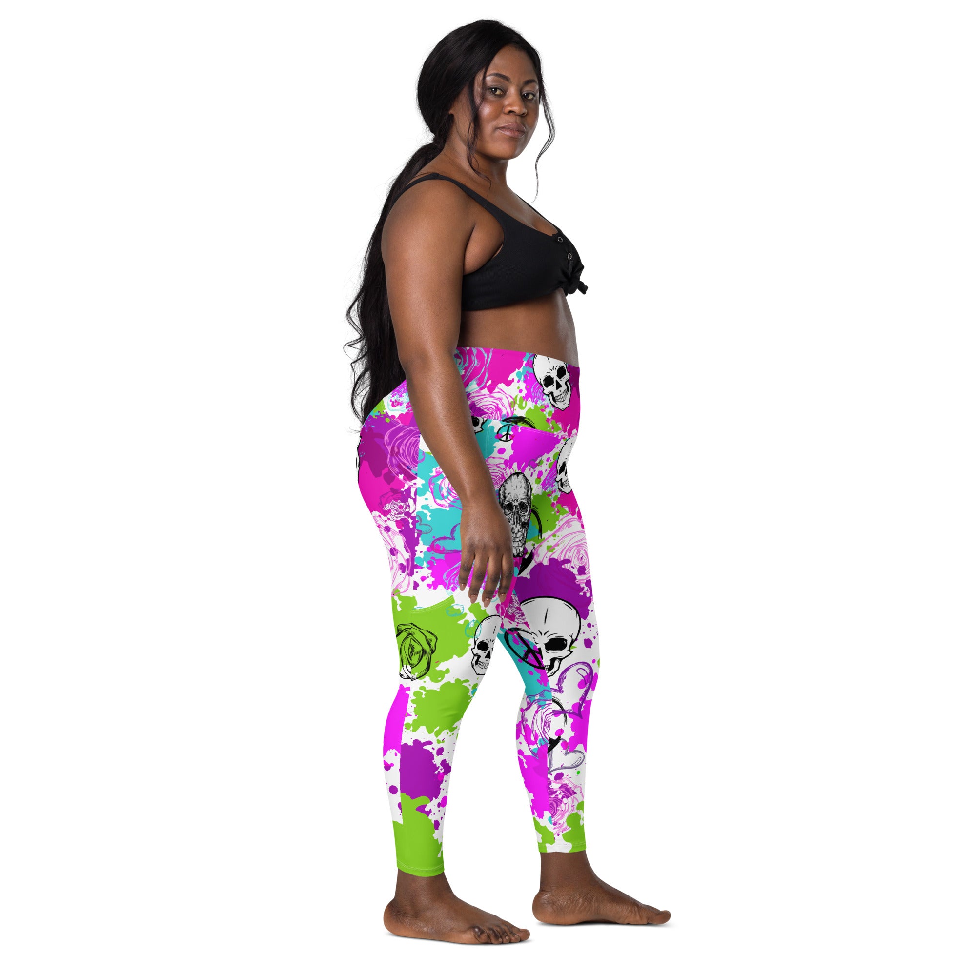 Floral Goth Skull Leggings with Pockets | All Sizes